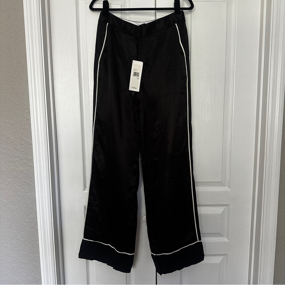 DKNY Satin Wide-Leg Pants with White Piping